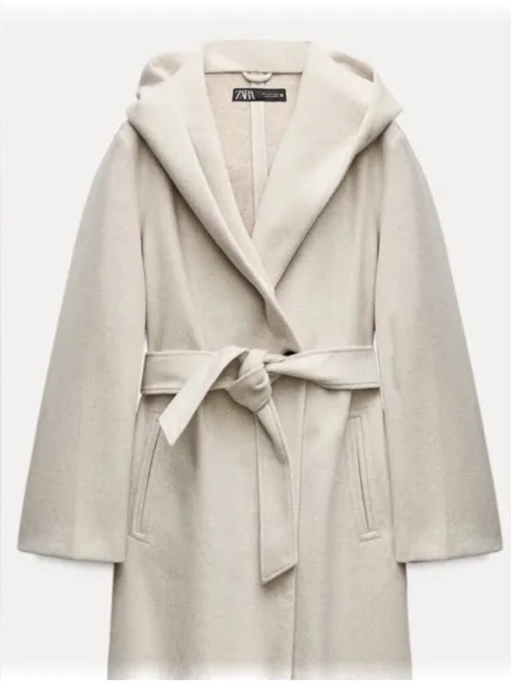 Zara hooded cream belted coat size small